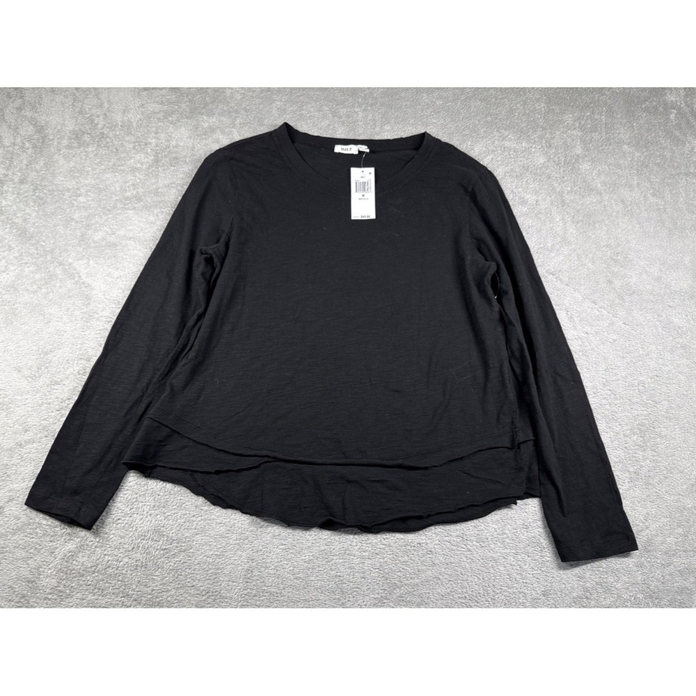 Wilt Women's Long Sleeve Mock Layer Raw Hem Tee Black Size Medium NWT